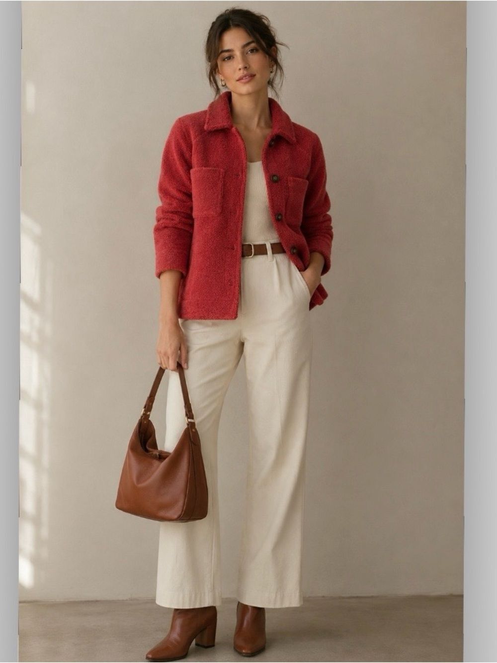 Greylin Anthropologie Red Textured Boucle Shirt Jacket Shacket NWT Size Small